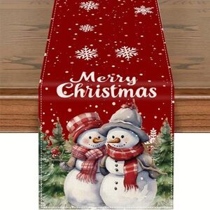 13"x72" Snowman and Woman Festive Holiday Dinner Christmas Table Runner